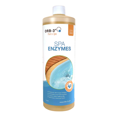 Bottle of Orb-3 Spa Enzymes on a white background