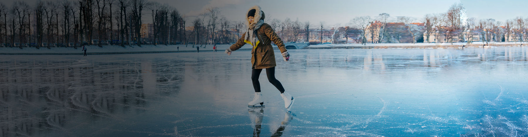 Ice Skater on Safe Ice Skating Rink Pond