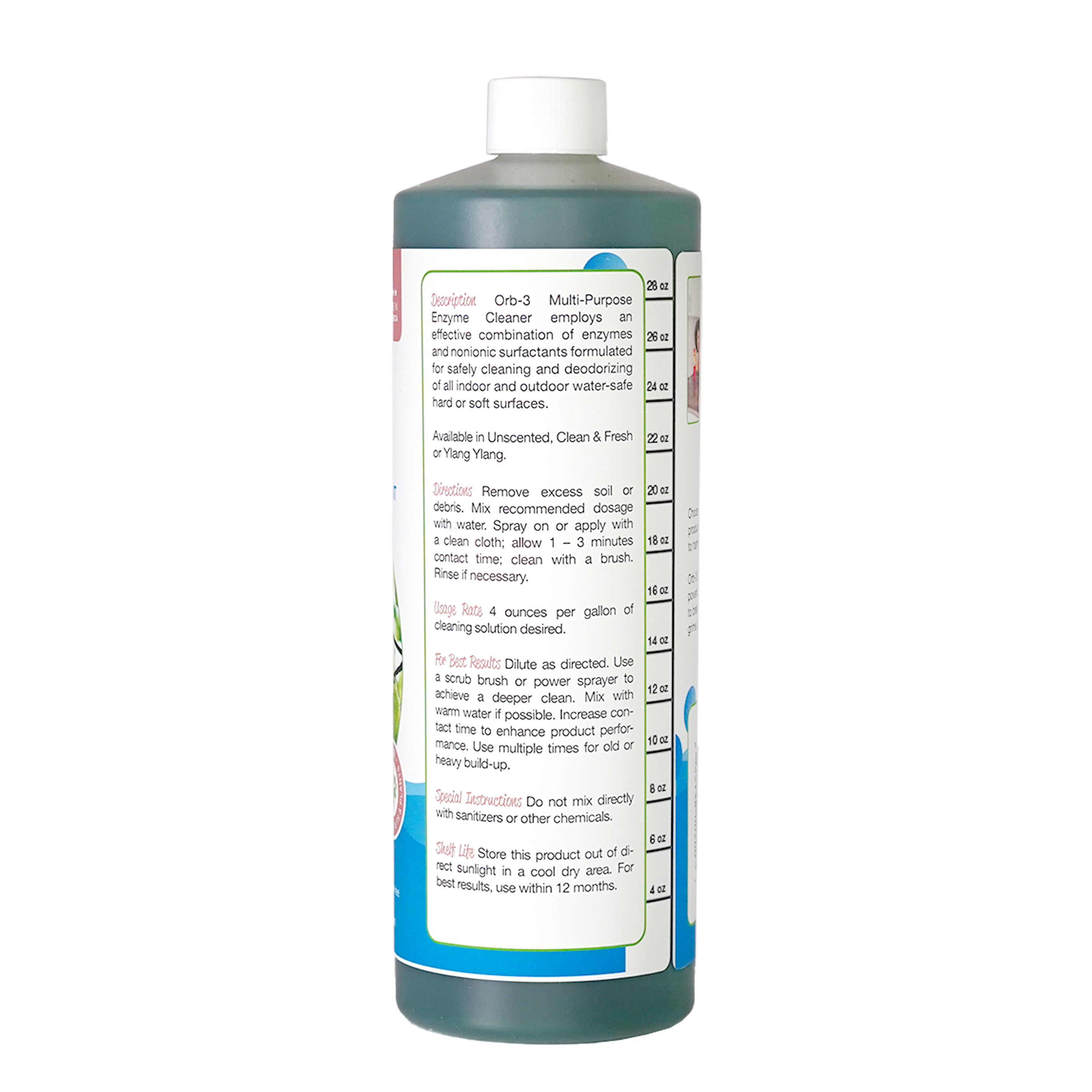 Back view of bottle of Orb-3 Enzyme Cleaner on a white background