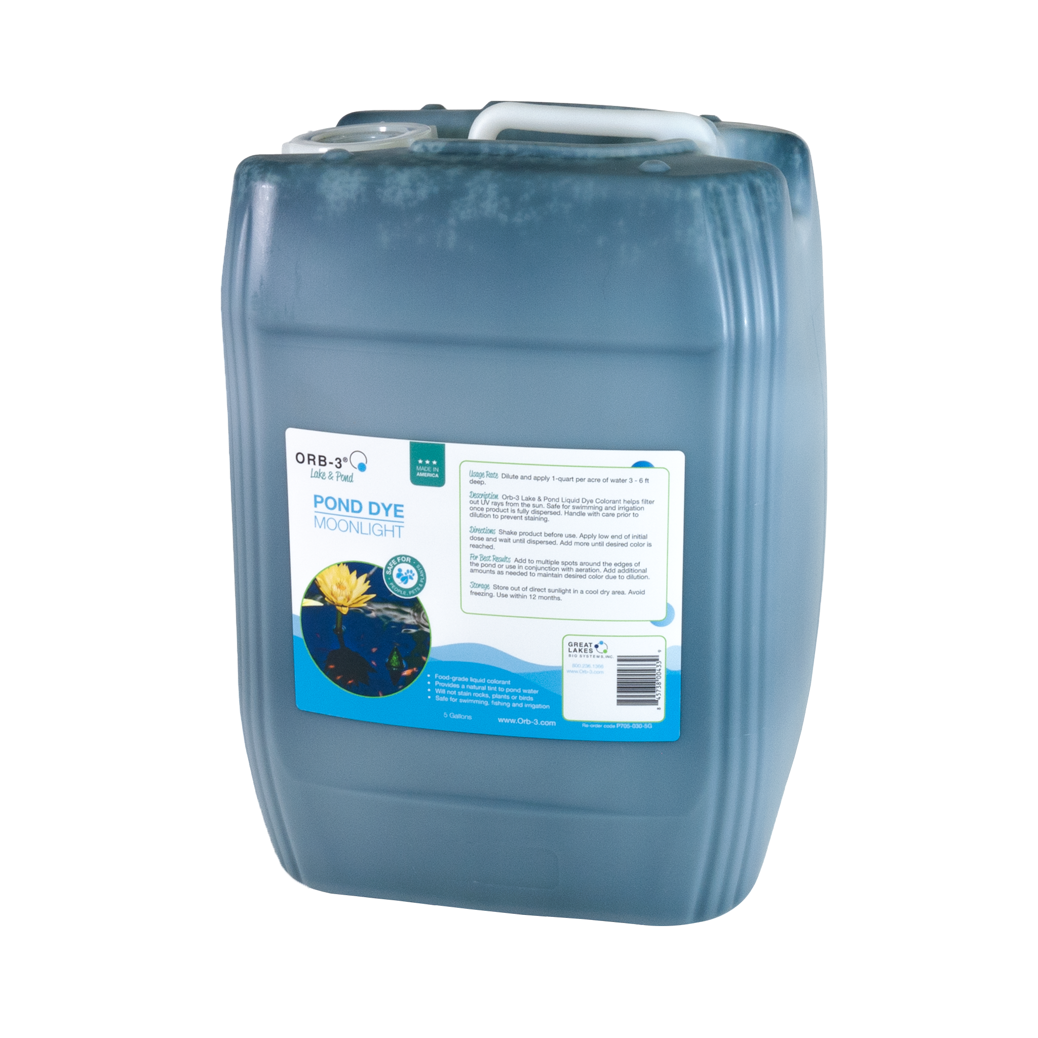 Orb-3 Liquid Pond Dye, Blue-Black, 5-Gallon Pail P705-030-5G