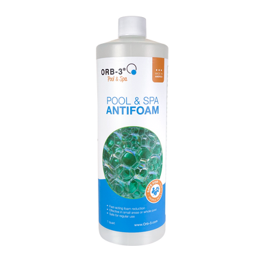 Quart bottle of Orb-3 Pool & Spa Antifoam on a white background