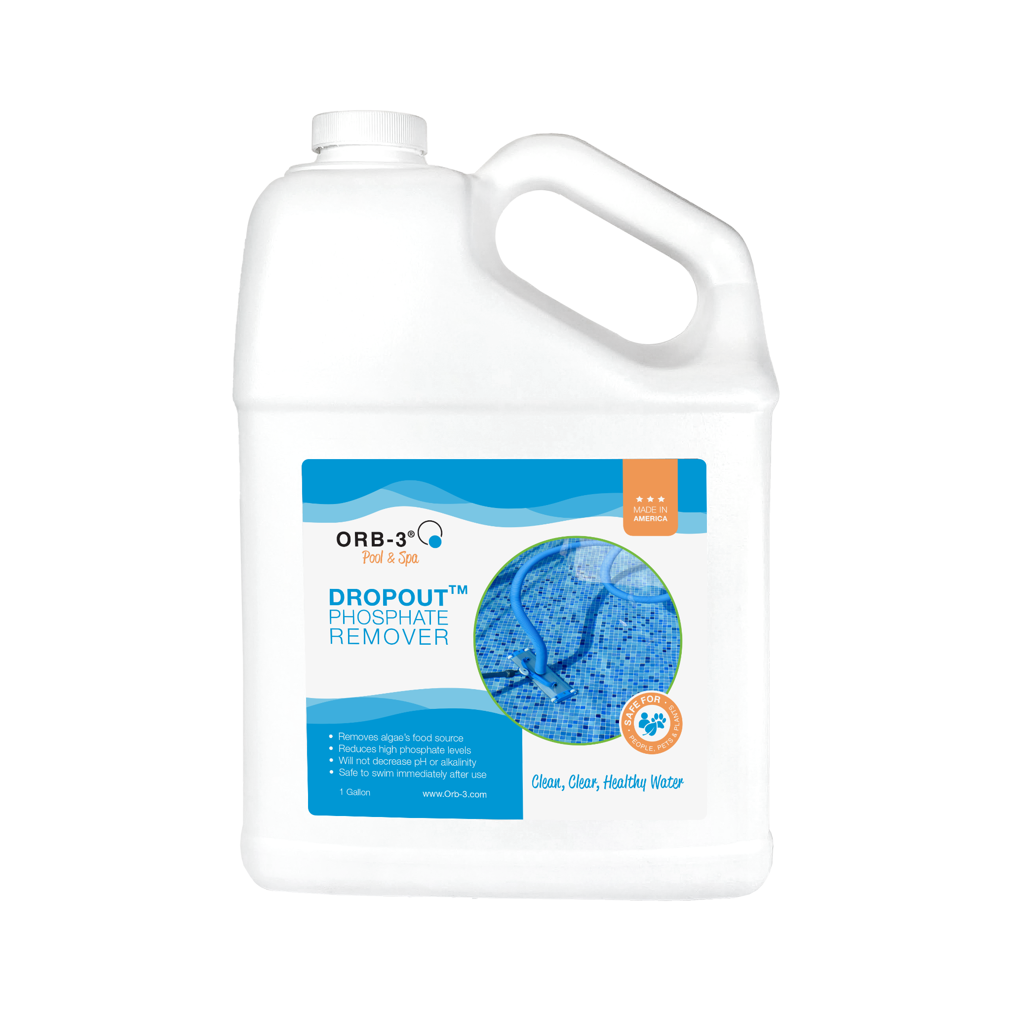 Gallon container of Orb-3 Dropout Phosphate Remover on a white background
