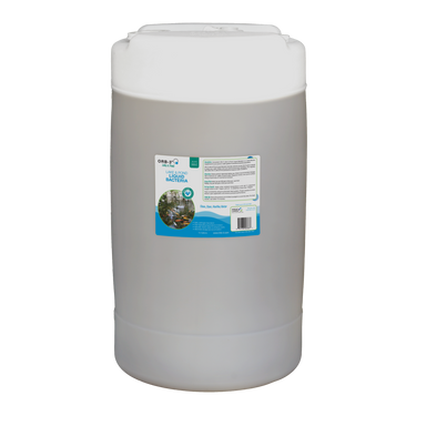 Large container of Orb-3 lake and pond liquid bacteria on a white background