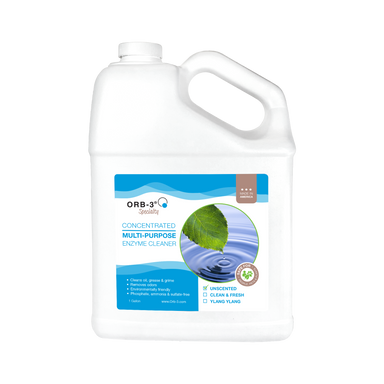 Gallon container of Orb-3 Concentrated Multi-Purpose Enzyme Cleaner Unscented on a white background