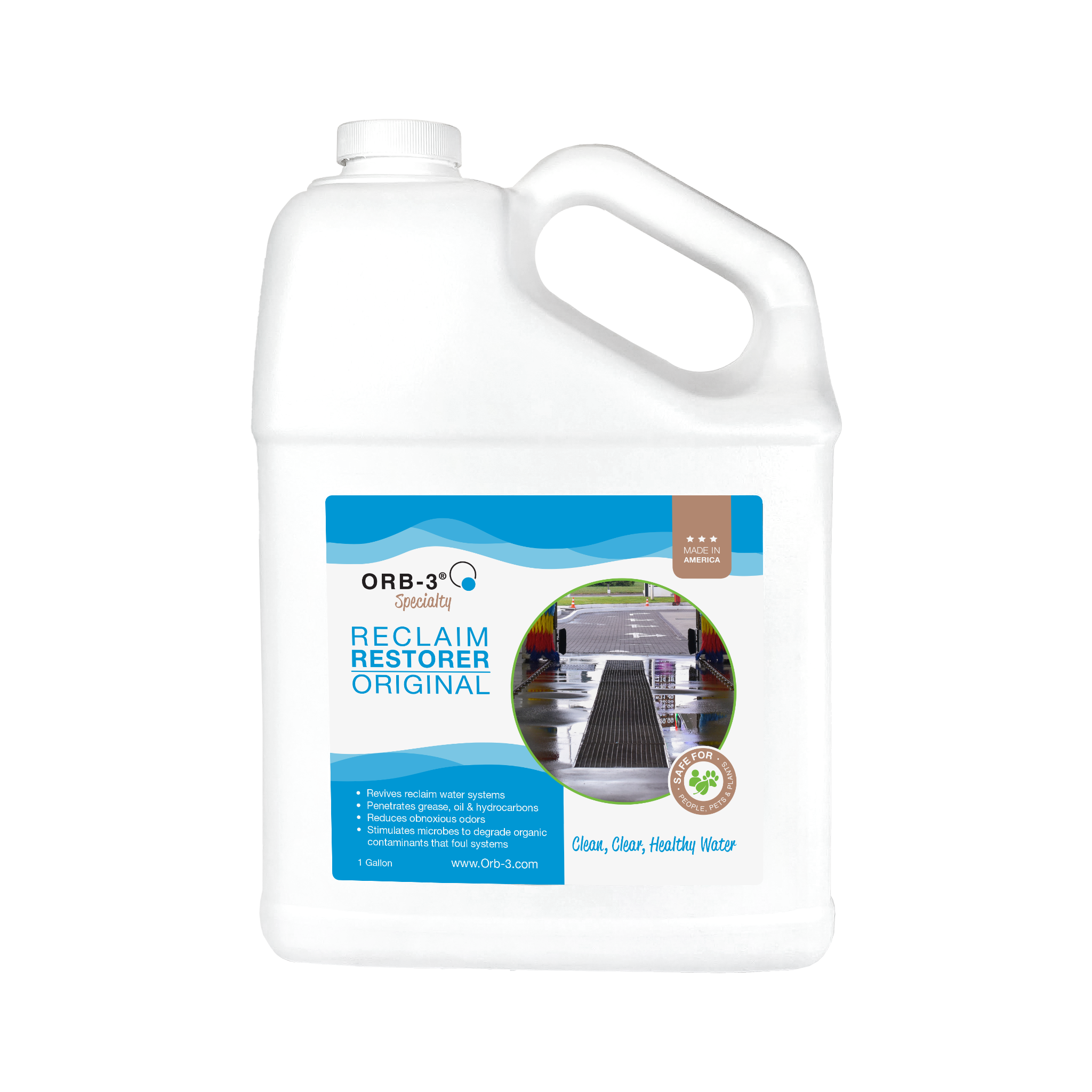 Gallon container of Orb-3 Reclaim Restorer Original on a white background