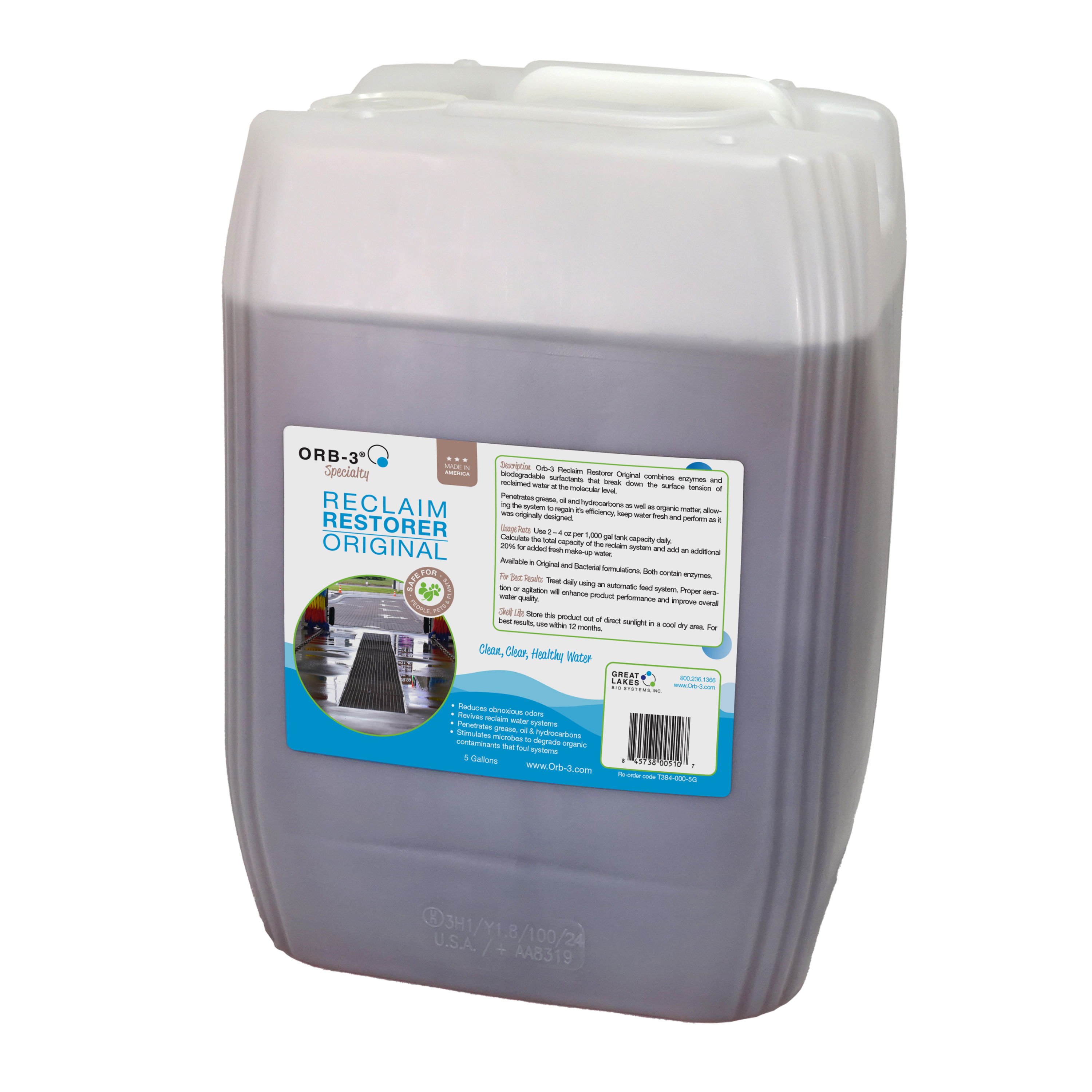 5 gallon container of Orb-3 Reclaim Restorer Original on a white background