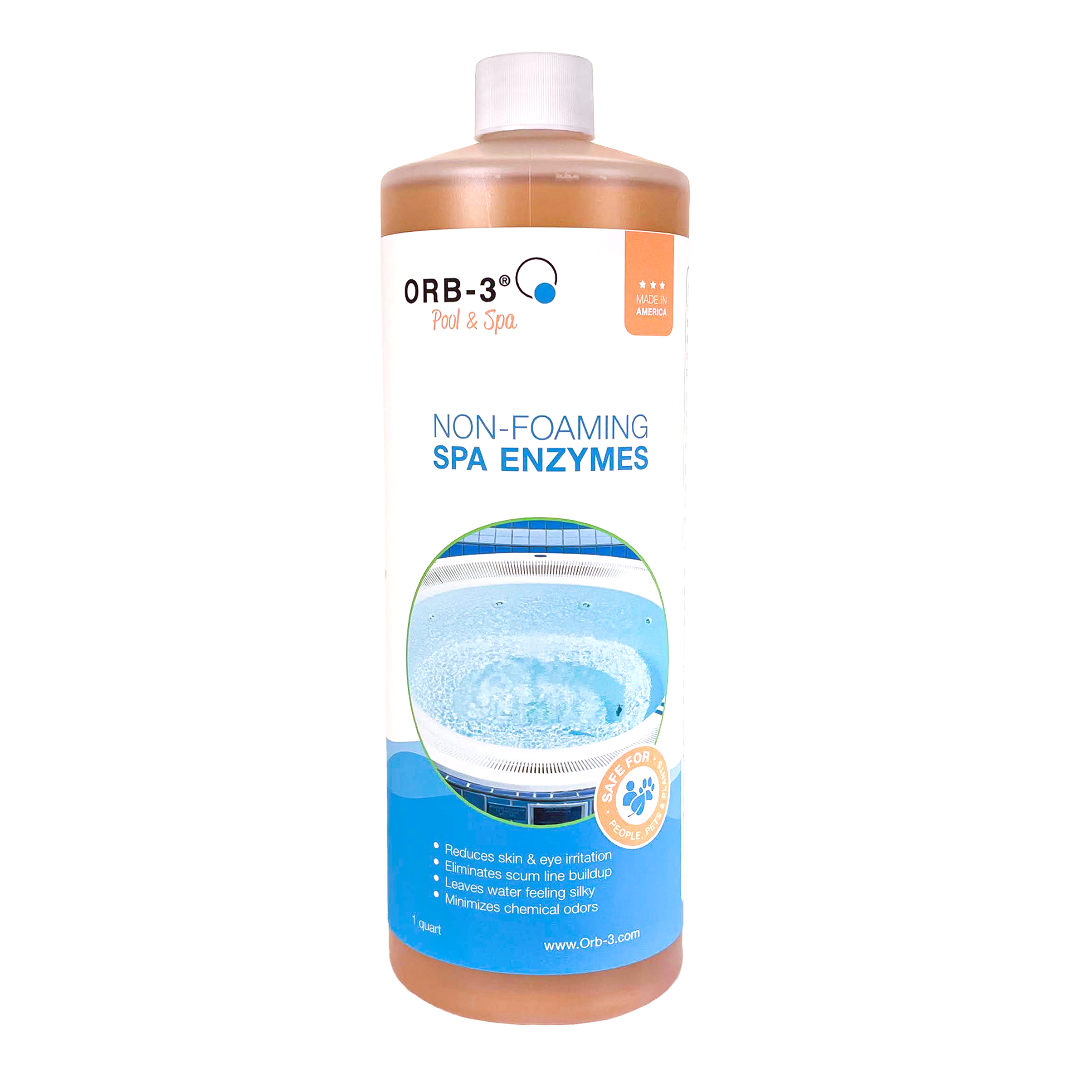 Bottle of Orb-3 Spa Enzymes Non-foaming on a white background