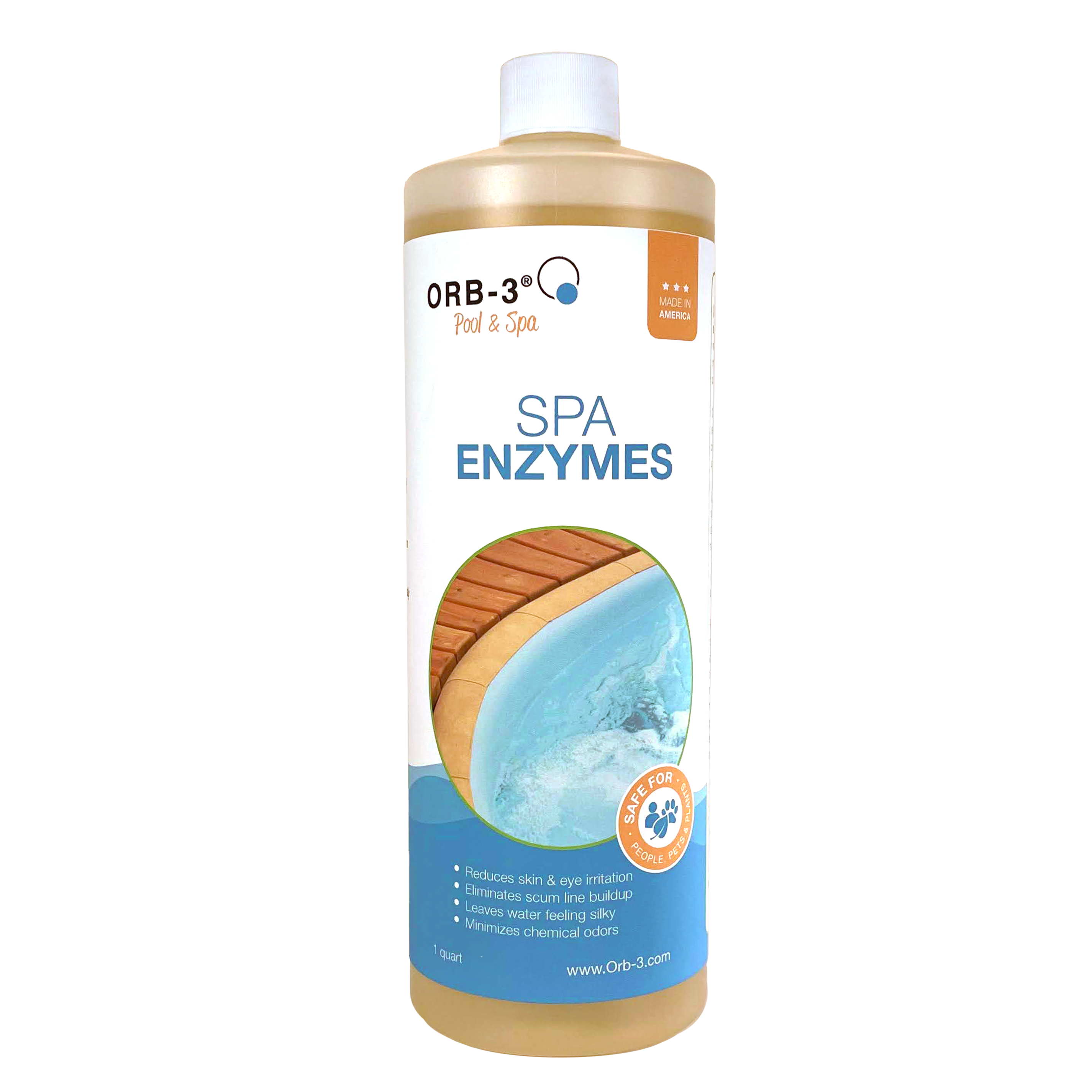 Bottle of Orb-3 Spa Enzymes on a white background