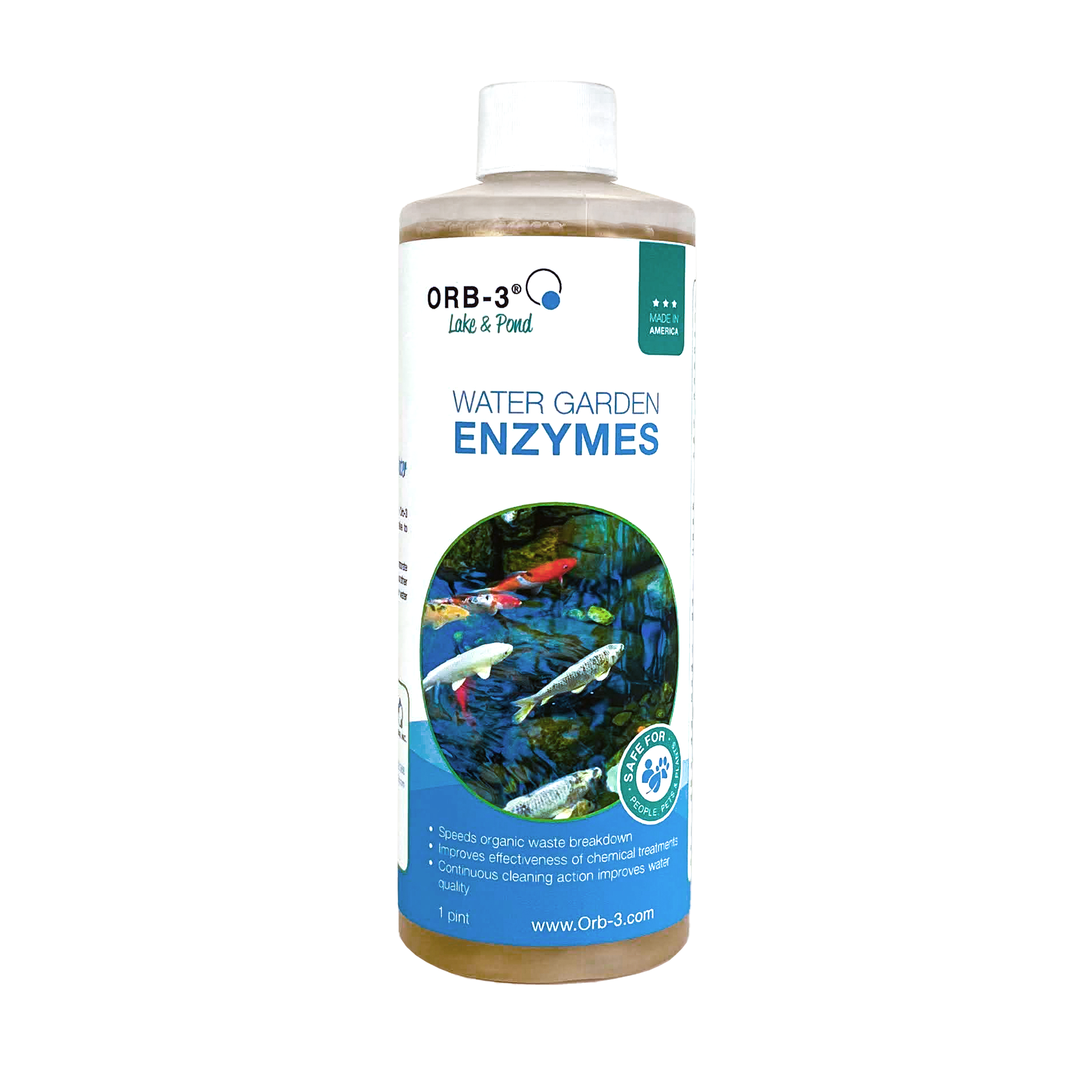 Bottle of Orb-3 Water Garden Enzymes on a white background