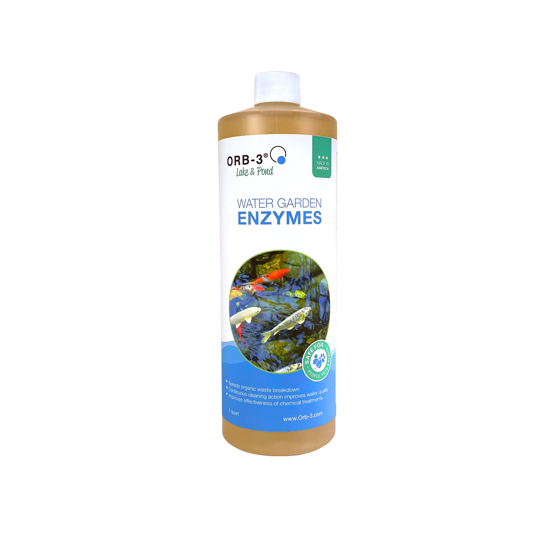 Quart bottle of Orb-3 Water Garden Enzymes on a white background