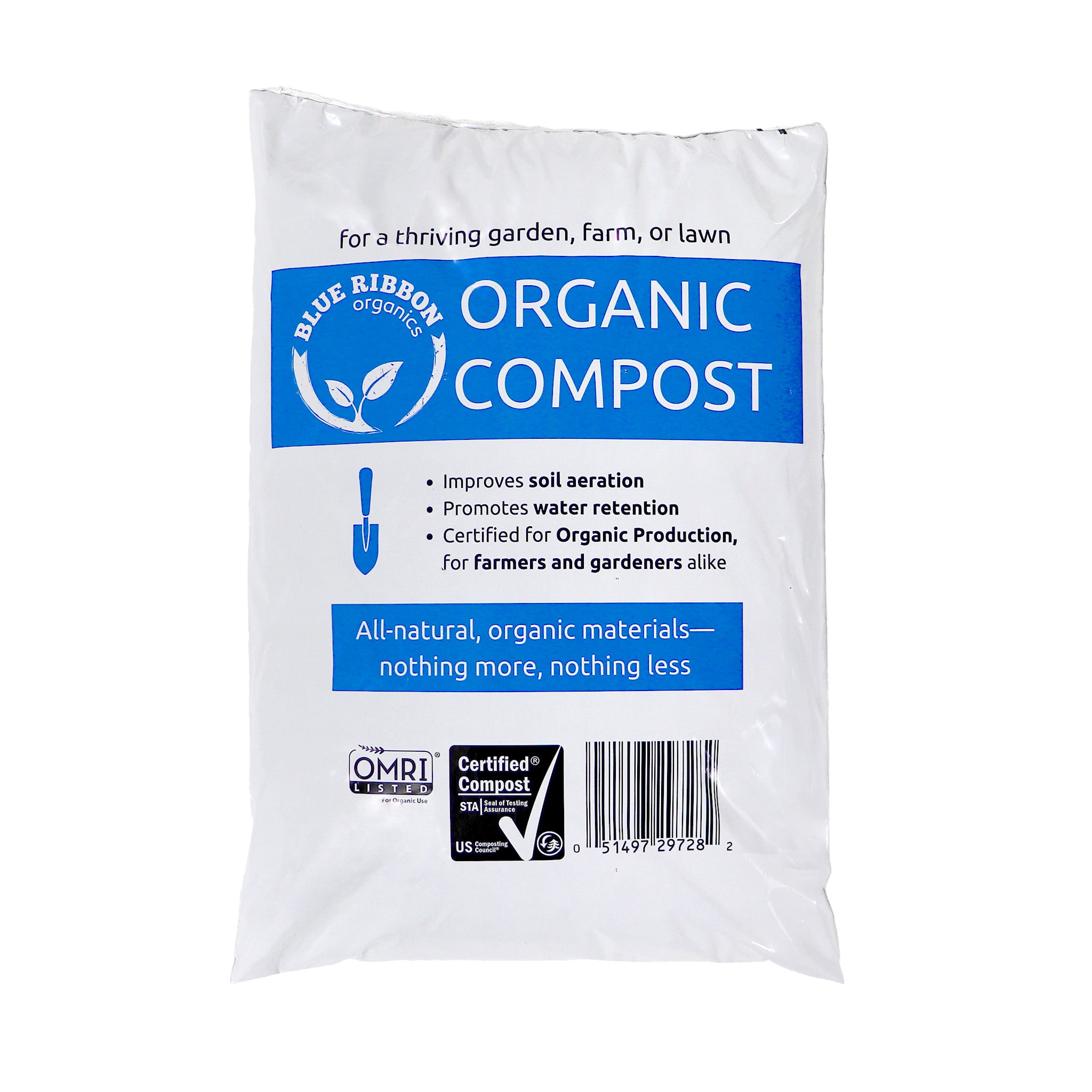 Blue Ribbon Organics OMRI Certified Natural Premium Organic Compost for Plants | Plant Food | Odorless Natural Fertilizer | Soil Builder
