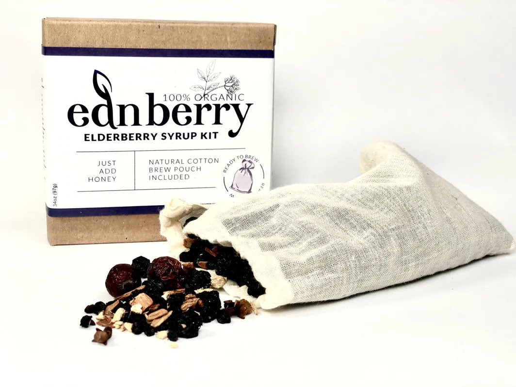 Ednberry Organic Elderberry Syrup Kit Front, Brew Pouch, Contents