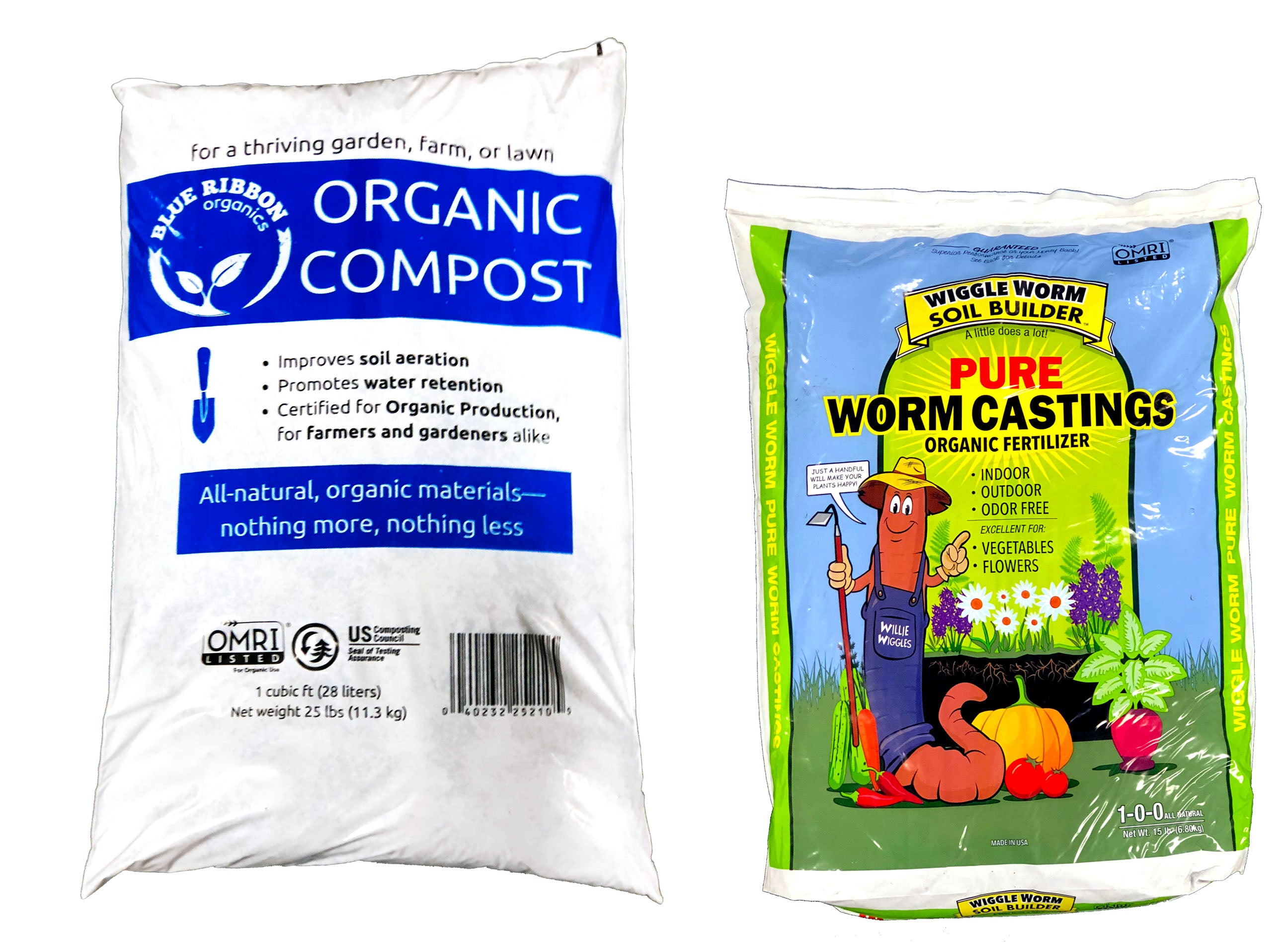 Wiggle Worm Castings + Blue Ribbon Organic Compost OMRI Combo